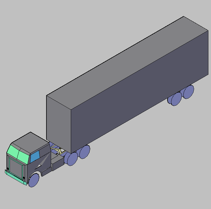 Bloque Autocad Vista de Camión B + 1 remol Bibliot. 2D-3D en 3D simple